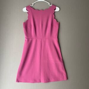 Ann Taylor loft sz 4 scalloped neckline pink mini sheath dress‎